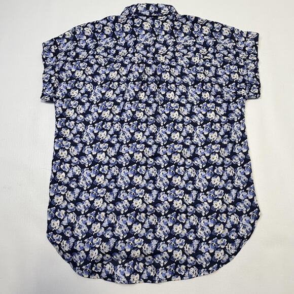 Lauren Ralph Lauren Shirt Womens Medium Blue Floral Linen Button Front Top - Picture 13 of 13